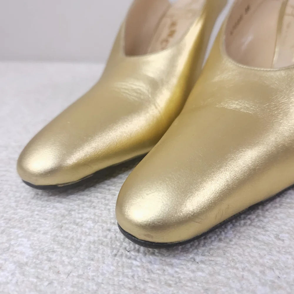 Vintage FREE LANCE Paris Mules Metallic Gold Leather Stiletto Heels Pumps EU 38 - Picture 12 of 12
